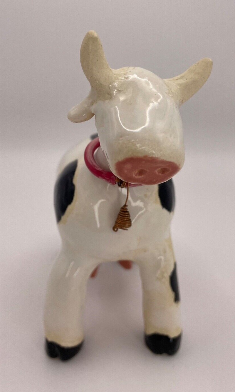 Unique Folk Art Cow With Cow Bell Original Art W/Signature Pre-owned